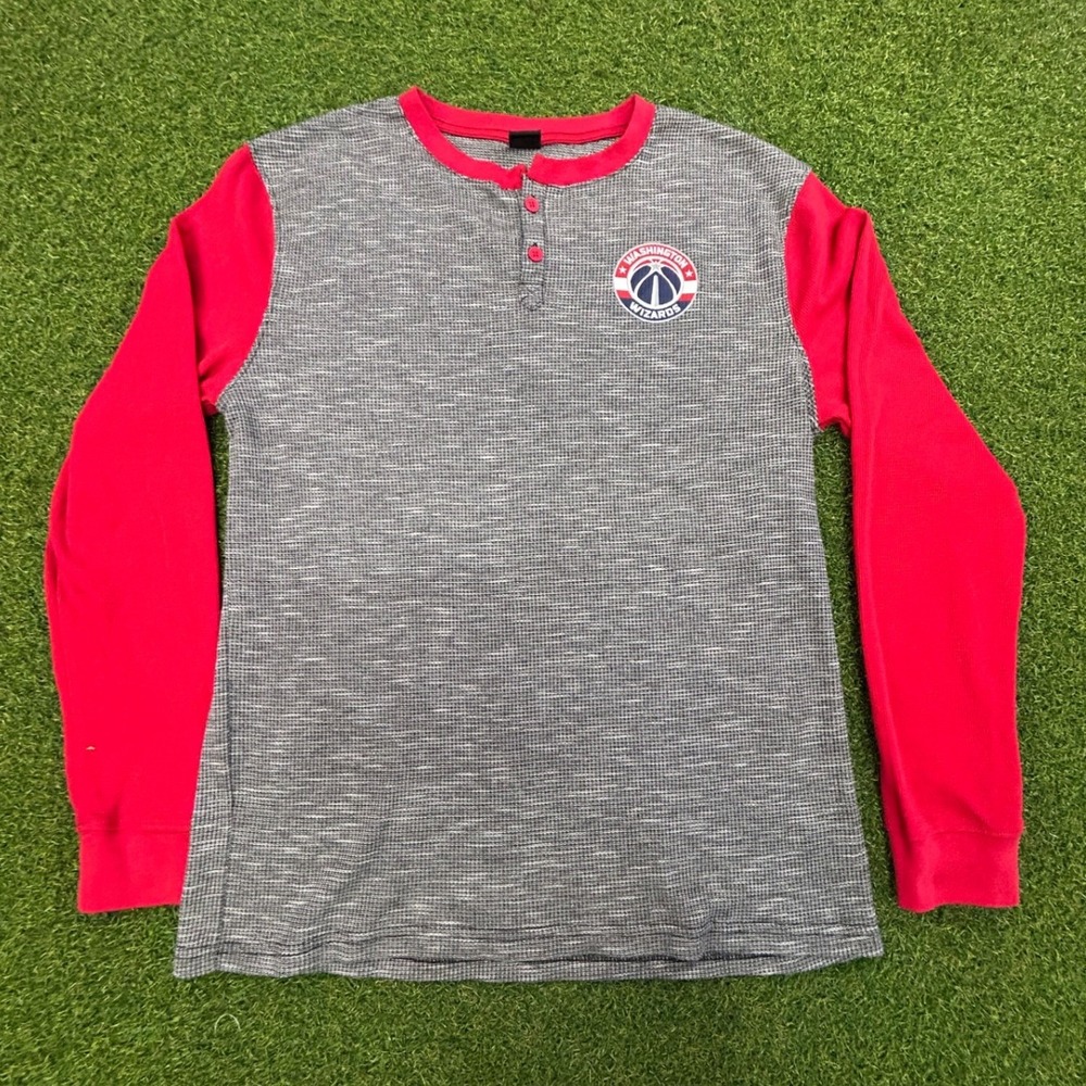 NBA Ultra Game Washington Wizards Henley Shirt Mens Large Grey Red Waffle Knit